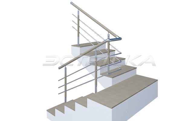 Лестничные ограждения с пластиковым или деревянным поручнем, комбинированные стойки и три ригеля из нержавеющей стали