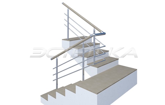 Лестничные ограждения с пластиковым или деревянным поручнем, стойки и три ригеля из нержавеющей стали