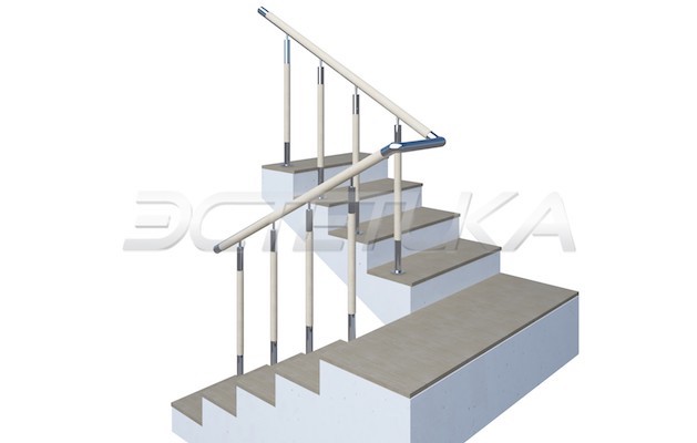Лестничные ограждения с пластиковым или деревянным поручнем, комбинированные стойки  в каждую ступень